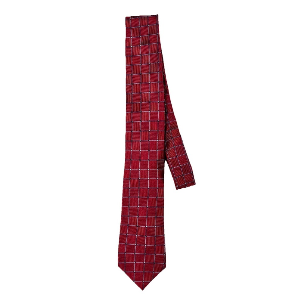Jos A Bank Executive Collection Tie Red Silk Grid Check Pattern Men's Necktie‎